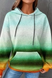 Tangerine Loose Stripe Gradient Print Hooded Long Sleeve Fall Winter Waffle Sweatshirts Tops
