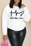 White Orange Casual Tiger letter Print Round Neck Long Sleeve Fall Winter Fleece-lined Sweatshirts Tops