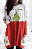 White Red Christmas Outfits Grinch Print O Neck Long Sleeve Loose Sweatshirt Mini Dresses
