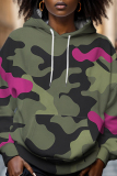 Brown Casual Camouflage Print Draw String Hooded Collar Long Sleeve Fall Winter Sweatshirts Tops