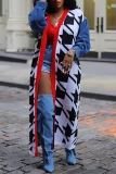 Black White Houndstooth Casual Contrast Long Sleeve Fall Winter Long Sweater Cardigan Coats Outerwear