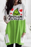 White Red Christmas Outfits Grinch Print O Neck Long Sleeve Loose Sweatshirt Mini Dresses