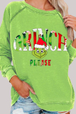 Green Christmas Cotton Grinch Print Round Neck Long Sleeve Fall Winter Sweatshirts Tops