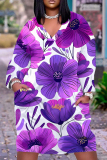 White Casual Floral Butterfly Print V Neck Long Sleeve Long Plus Size Maxi Casual Outing Straight Loose Maxi Dress With Pocket