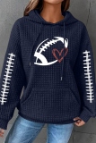 Dark Grey Loose Heart Football Print Hooded Long Sleeve Fall Winter Waffle Sweatshirts Tops