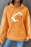 Dark Grey Loose Heart Football Print Hooded Long Sleeve Fall Winter Waffle Sweatshirts Tops