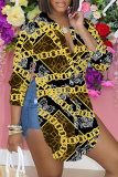 Brown Loose Casual Leopard Print V Neck Slit Button up Long Sleeve Tops Shirts
