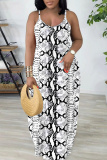 Red Casual Snakeskin Print Sleeveless Backless Spaghetti Strap Floor Length Casual Outing Straight Loose Maxi Slip Dress