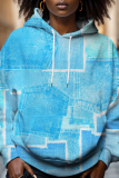 White Grey Casual Figure Bufferfly Print Draw String Hooded Collar Long Sleeve Fall Winter Sweatshirts Tops