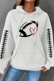 Dark Grey Loose Heart Football Print Hooded Long Sleeve Fall Winter Waffle Sweatshirts Tops
