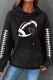 Dark Grey Loose Heart Football Print Hooded Long Sleeve Fall Winter Waffle Sweatshirts Tops