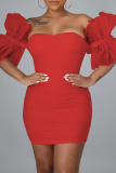 White Sleeveless Backless Zipper Asymmetrical Collar Mesh Sheer Puff Sleeve Wrapped Skirt Ruched Cocktail Bodycon Party Mini Dresses
