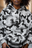 Brown Casual Camouflage Print Draw String Hooded Collar Long Sleeve Fall Winter Sweatshirts Tops