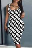 White Casual Floral Print U Neck Sleeveless Vacation Bodycon Midi Tank Dress
