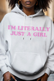 White Grey Casual Figure Bufferfly Print Draw String Hooded Collar Long Sleeve Fall Winter Sweatshirts Tops