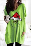 White Red Christmas Outfits Grinch Print O Neck Long Sleeve Loose Sweatshirt Mini Dresses