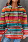 Tangerine Loose Stripe Gradient Print Hooded Long Sleeve Fall Winter Waffle Sweatshirts Tops