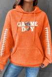 Dark Grey Loose Letter Football Print Hooded Long Sleeve Fall Winter Waffle Sweatshirts Tops