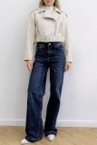 Off-white PU Casual Street Zipper Turndown Collar Long Sleeve Fall Winter Motorcycle Jackets Coats Outerwear