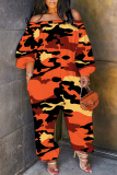 Multicolor Loose Casual Abstract Print Off Shoulder Long Lantern Sleeve Overall Jumpsuits
