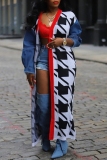 Black White Houndstooth Casual Contrast Long Sleeve Fall Winter Long Sweater Cardigan Coats Outerwear