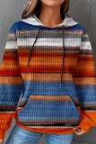 Tangerine Loose Stripe Gradient Print Hooded Long Sleeve Fall Winter Waffle Sweatshirts Tops