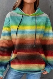 Tangerine Loose Stripe Gradient Print Hooded Long Sleeve Fall Winter Waffle Sweatshirts Tops