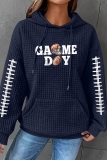 Dark Grey Loose Letter Football Print Hooded Long Sleeve Fall Winter Waffle Sweatshirts Tops