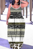 Rose Red Casual Graphcis Print Sleeveless Backless Spaghetti Strap Floor Length Casual Outing Straight Loose Maxi Slip Dress