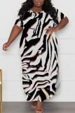 Brown African Casual Graphics Print O Neck Short Sleeve Long Side Slit Loose Vacation Plus Size Straight Maxi T-shirt Dresses