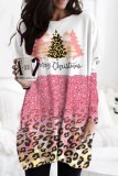 White Red Christmas Outfits Grinch Print O Neck Long Sleeve Loose Sweatshirt Mini Dresses
