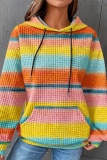 Tangerine Loose Stripe Gradient Print Hooded Long Sleeve Fall Winter Waffle Sweatshirts Tops