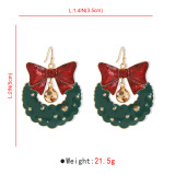 Green Christmas Alloy Daily Bow Bell Pendants Hollow Out Dangle Earrings