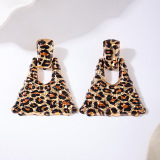Alloy Oversize Vacation Party Club Daily Leopard Print Hollow Out Quadrangle Pendant Dangle Earrings