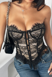 White Bodycon Party Club Sexy Hot Lace Patchwork Backless Strapless Tube Tops