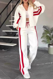 Black Stripe Contrast Sportwear Zip-up Stand Collar Long Sleeve Jacket and Straight Leg Sweatpants Fall Winter Two Pieces Sweatsuit Sets