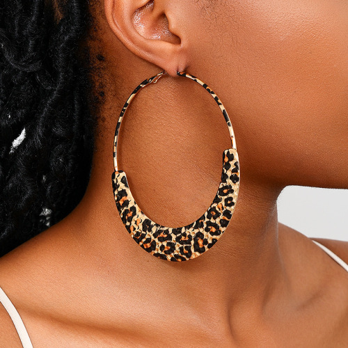 Alloy Oversize Daily Vacation Party Club Leopard Print Hollow Out Hoop Earrings