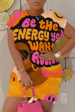 Brown Figure Print O Neck Short Sleeve Wrapped Skirt Short Sleeve Casual Outing Bodycon Mini T-shirt Dress