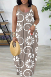 Purple Floral Print Sleeveless Backless Spaghetti Strap Floor Length Vacation Baggy Sundress Slip Maxi Dress