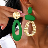 Green Alloy Party Club Vacation Contrast Hollow Out Contrast Oversize Geometric Pendant Dangle Earrings