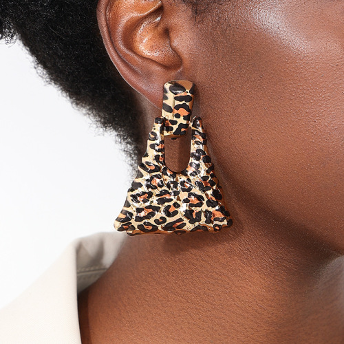 Alloy Oversize Vacation Party Club Daily Leopard Print Hollow Out Quadrangle Pendant Dangle Earrings