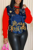 Red Blue Christmas Hat African Girl Print Round Neck Long Sleeve Fall Winter Fleece-lined Sweatshirt Tops