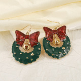 Green Christmas Alloy Daily Bow Bell Pendants Hollow Out Dangle Earrings