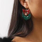 Green Christmas Alloy Daily Bow Bell Pendants Hollow Out Dangle Earrings