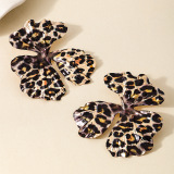 Alloy Oversize Party Club Vacation Daily Leopard Print Hollow Out Flower Shaped Stud Earrings