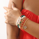 White Green Alloy Polymer Clay Christmas Daily Letters Contrast Beaded Bracelets