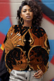 Pink Green Figure African Girl Print Round Neck Long Sleeve Fall Winter Fleece Sweatshirt Tops