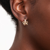 Golden Alloy Daily Bow Rhinestone Decor Hoop Earrings