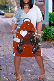 Dark Gray Christmas Grinch Outfit V Neck Short Sleeve Long Plus Size Casual Outing Straight Loose Midi Dress with Pocket