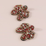 Red Christmas Bohemian Oversize Elegant Bow Beaded Earrings